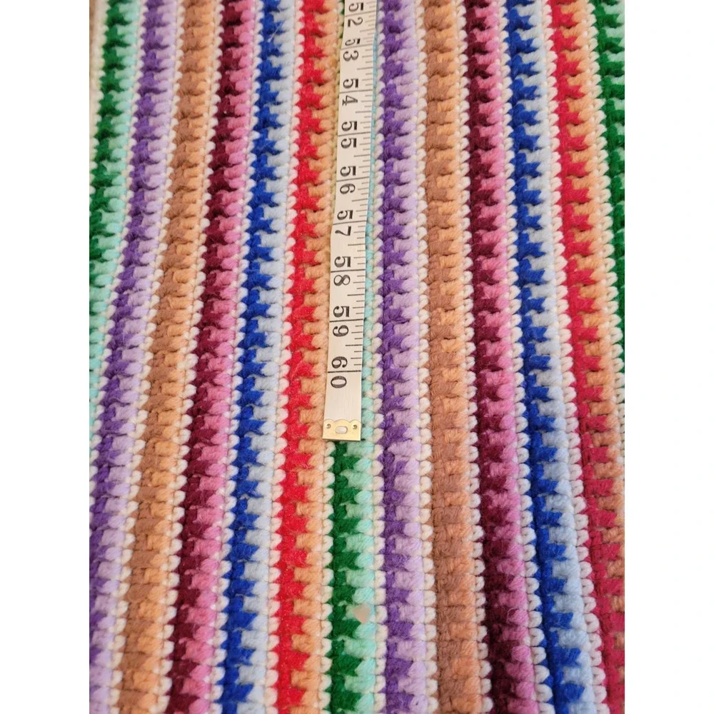 Handmade Crochet Grannycore Afghan Multicolor Striped‎ Heavy blanket 41